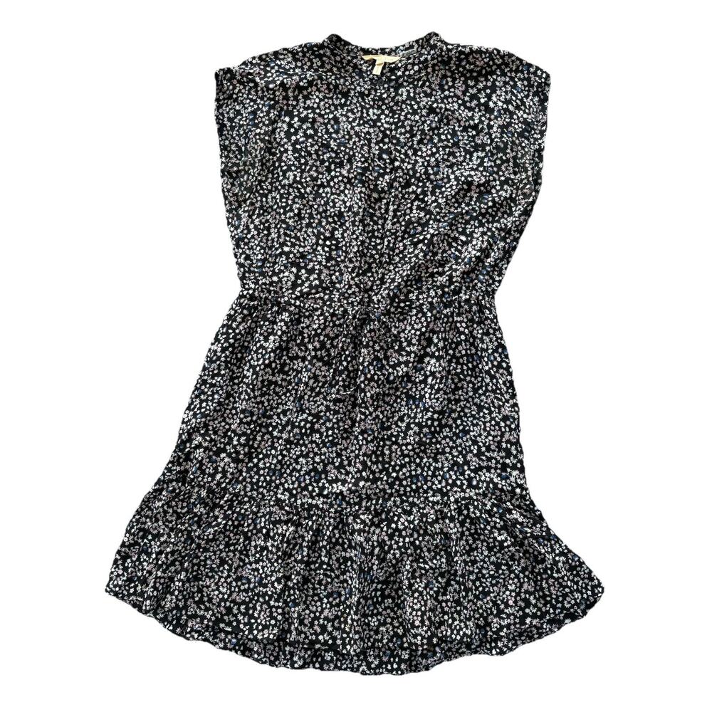 Rebecca Taylor Black Floral Mini Sundress Women’s Size 2 100% Silk Waist Tie